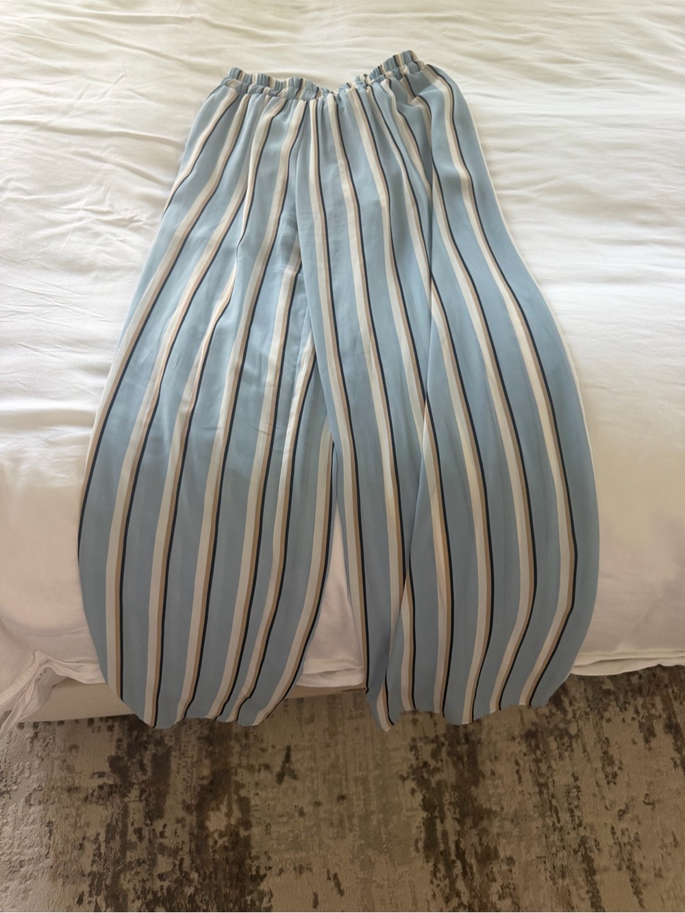 Aura Blue and White Striped Wide-Leg Elastic Waist Pants